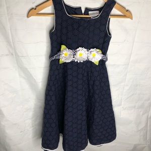 Sweet Heart Rose Girl's Embroidered Eyelet Blue Dress Daisy Flower Size 6